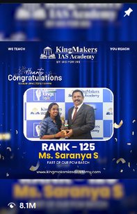 Rank 125 — result announcement — KingMakers IAS Academy